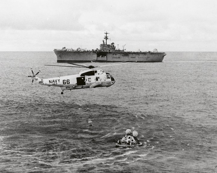 Apollo 13 crew recovery after splashdown. ©NASA
