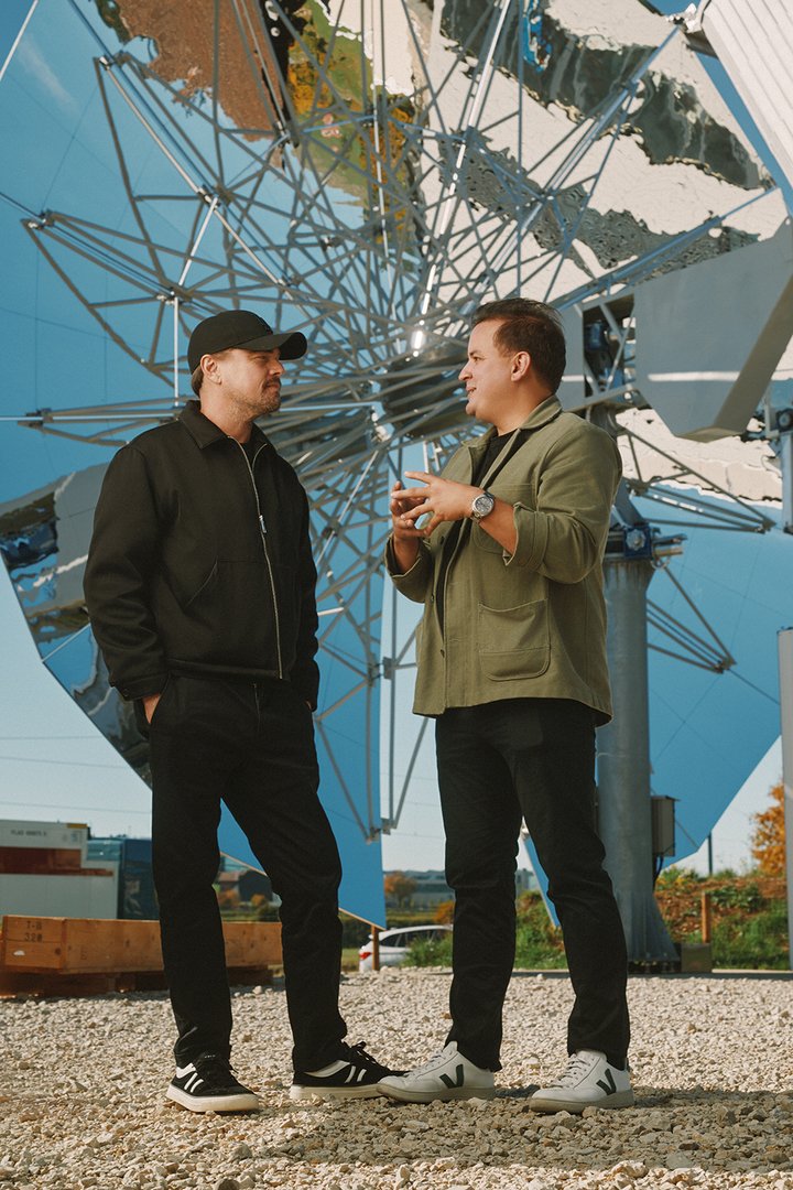 Leonardo DiCaprio and Nicolas Freudiger at the inauguration of the solar furnace in La Chaux-de-Fonds.