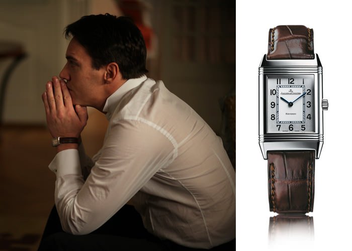 Jonathan Rhys-Meyers wearing a Reverso Classique on set. 