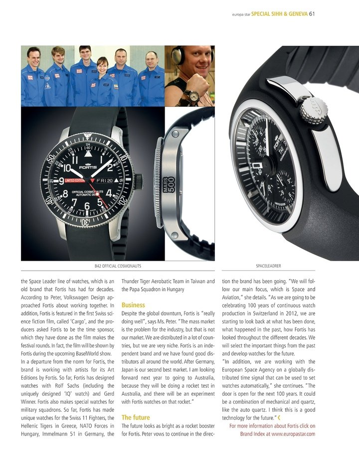 “From Switzerland to Space”, published in Europa Star in 2009.