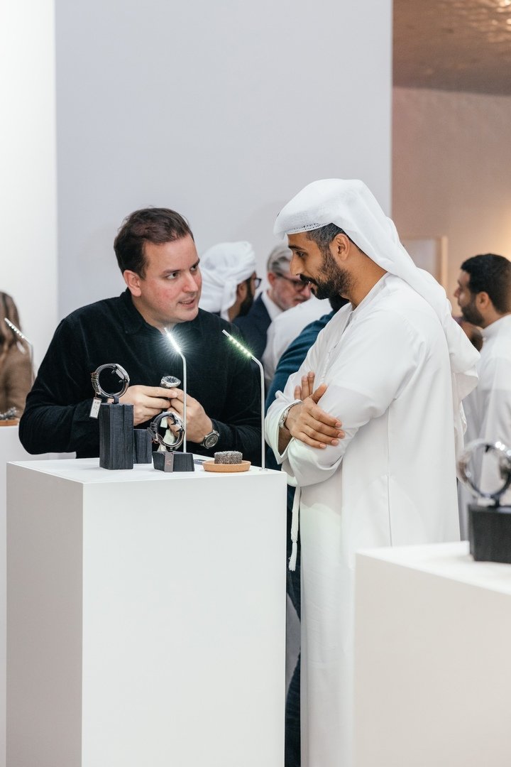 Nicolas Freudiger presenting the new collection at the launch party of the collaboration with Ahmed Seddiqi & sons.