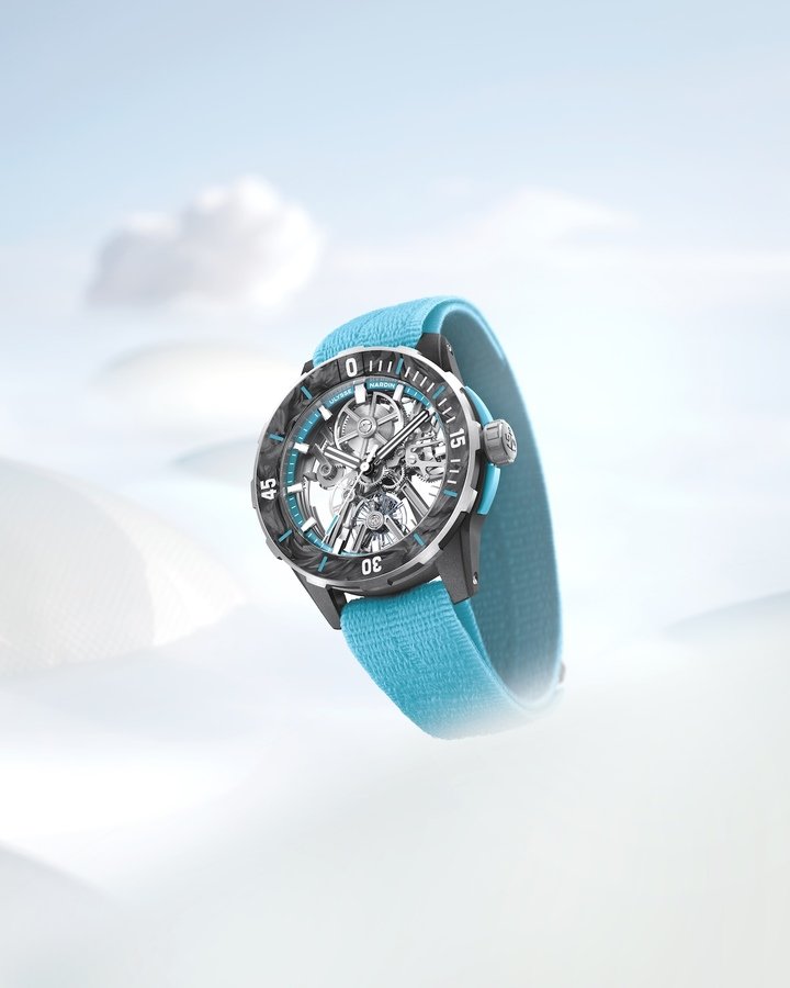 The Diver [Air] Seddiqi 75th Anniversary is a 30-piece limited edition of the Diver [Air]: a skeletonised automatic diving watch in recycled titanium and upcycled composites equipped with Calibre UN-374, weighing 52 g and water-resistant to 200 m, with a bright blue Seddiqi signature and “75th Anniversary” personalisation on the back.