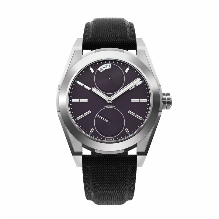 Pragma's debut collection, the P1 Perseverance, is composed of 82.7% recycled materials. The case is made entirely from solar stainless steel supplied by Panatere, recycled from steel collected in the Jura and melted in a solar-powered furnace. This divides the environmental impact from energy production by 165.