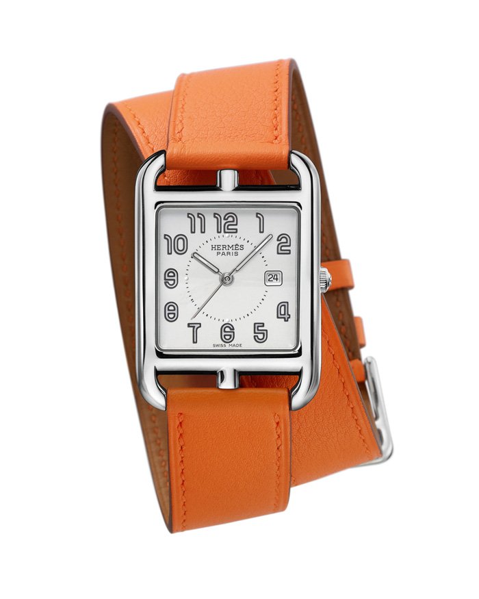 HERMÈS Cape Cod GM double wrap-around smooth orange calf strap