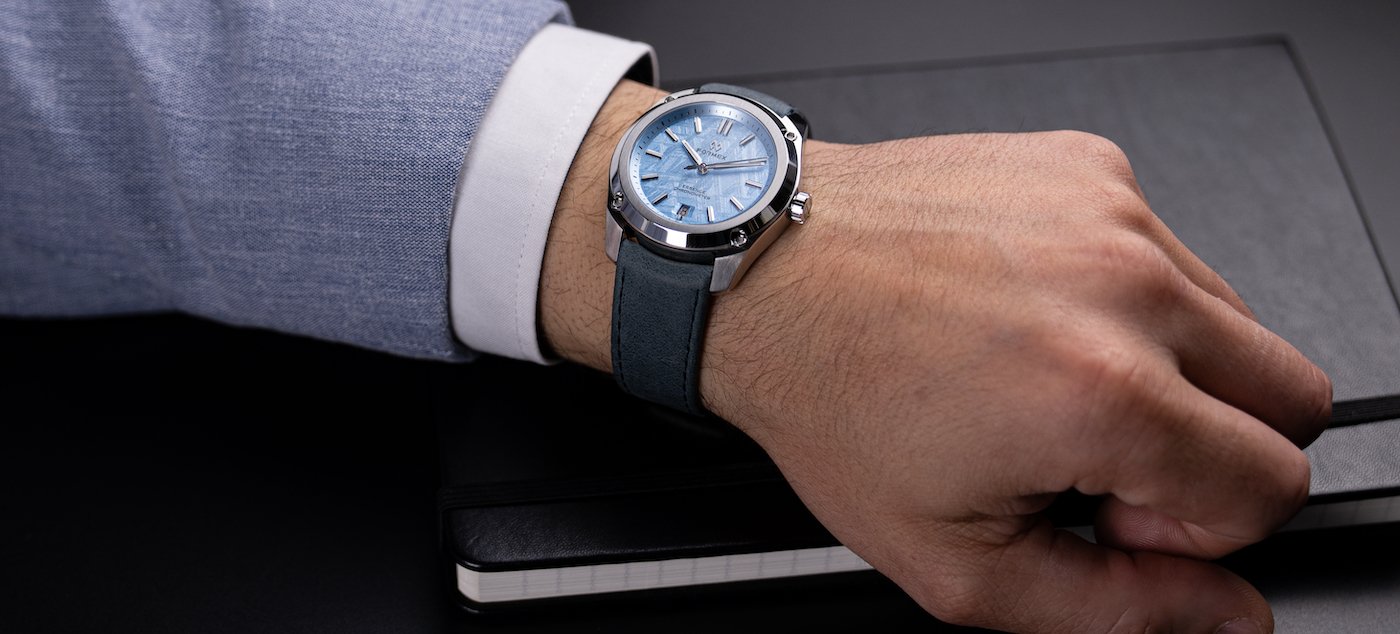 Formex carves meteorite dial for the Essence Space Glacier in two sizes