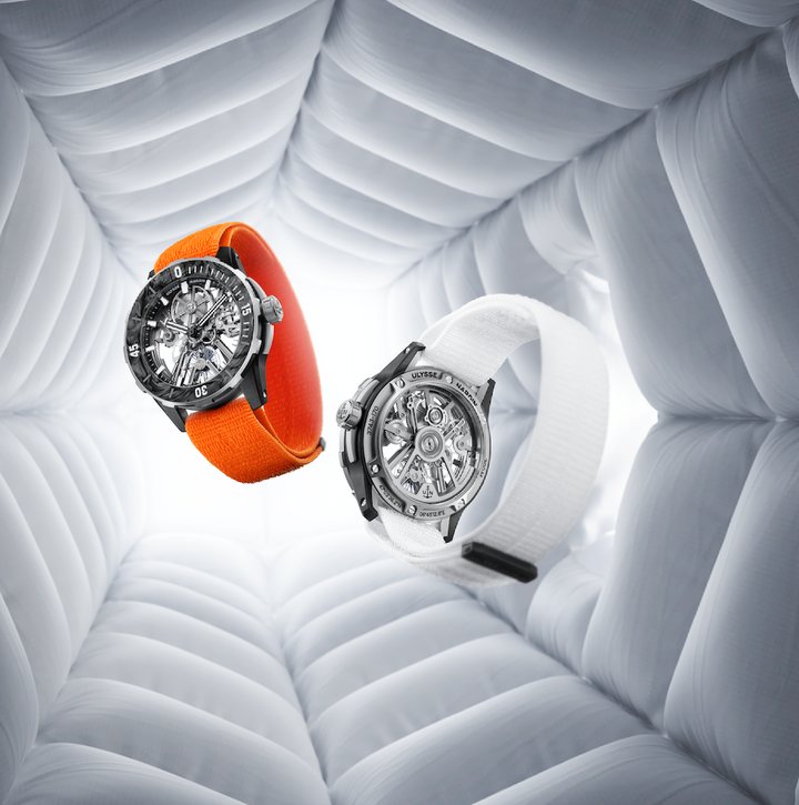 The Diver [AIR] by Ulysse Nardin is a combination of innovative technology and circularity. The world's lightest dive watch at 52 grams, it comprises 90% recycled materials, from recycled titanium for the movement to the case inserts in Nylo®-Foil, a unique blend of 60% Nylo® and 40% recycled carbon fibre.