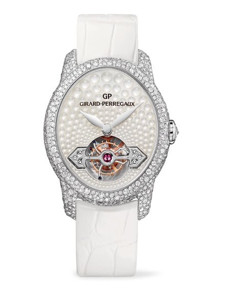 Cat's eye jewellery tourbillon with gold bridge by Girard-Perregaux