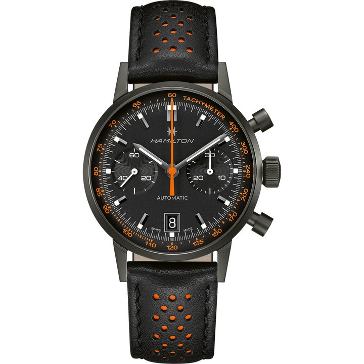 The Intra-Matic features two sub dials along with a chronograph hand, a date indicator and a tachymeter. The latest works in connection with the chronograph hand to measure the average speed between two points based on elapsed time. 